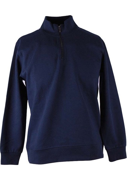 Diyagonel Yarım Fermuarlı 3 Iplik Lacivert Erkek Sweatshirt 5470