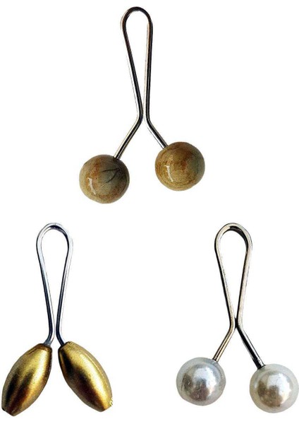 3 Adet Tesettür Eşarp ve Şal Klipsi Sarı Inci Beyaz Hardal