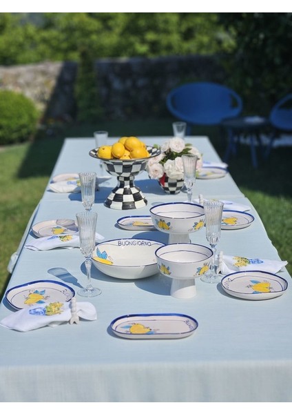 El Yapımı El Boyaması Şekilsiz Özel Seri 6 Kişilik 11 Parça Takım - Limon Desenli \'\'buongiorno\'\'