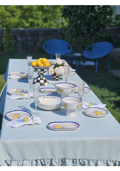 El Yapımı El Boyaması Şekilsiz Özel Seri 6 Kişilik 11 Parça Takım - Limon Desenli \'\'buongiorno\'\' modelleri