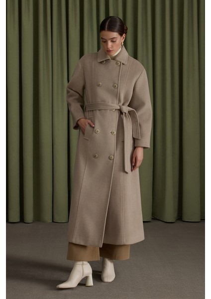 Taş Seyyar Kuşaklı Kruvaze Kapama Manto