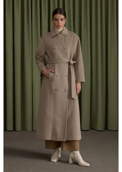 Taş Seyyar Kuşaklı Kruvaze Kapama Manto fiyatları