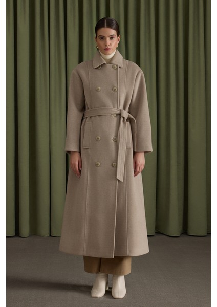 Taş Seyyar Kuşaklı Kruvaze Kapama Manto modelleri