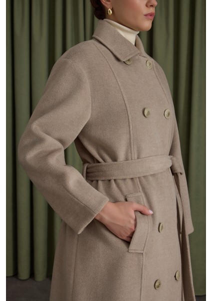 Taş Seyyar Kuşaklı Kruvaze Kapama Manto indirimleri