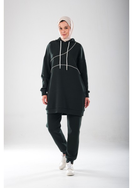 2300_KAPÜŞONLU Ara Biye Detaylı Cepli Pamuk Likralı Eşofman Takım -Double Face Sezonluk Ikili Takım modelleri