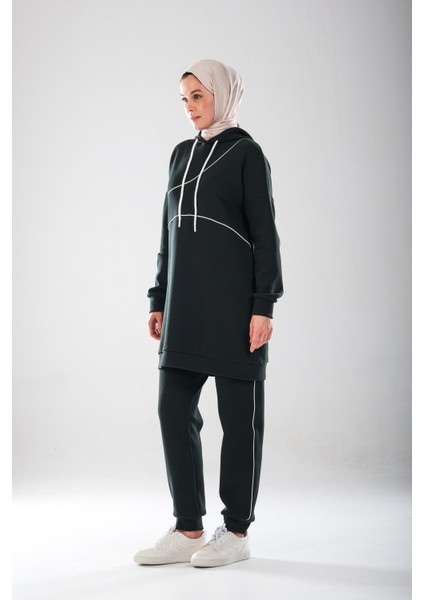 2300_KAPÜŞONLU Ara Biye Detaylı Cepli Pamuk Likralı Eşofman Takım -Double Face Sezonluk Ikili Takım fırsatları