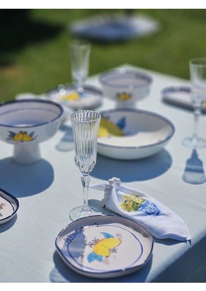 El Yapımı El Boyaması Şekilsiz Özel Seri 6 Kişilik 11 Parça Takım - Limon Desenli \'\'buongiorno\'\'