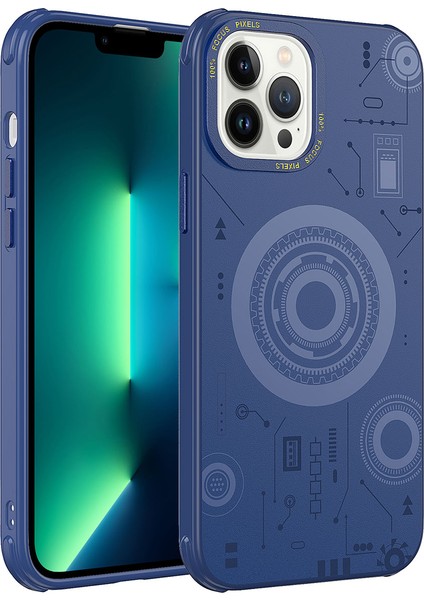 iPhone 13 Pro Uyumlu Vlmt Wireless Şarj Özellikli Desenli Hot Kapak-Lacivert