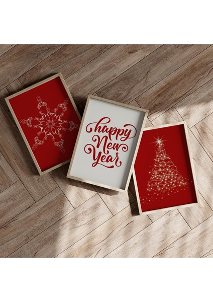 Yılbaşı Temalı Kırmızı 3'lü Tablo Seti, Yılbaşı Dekorasyon Ürünü , Yılbaşı Tablosu fiyatları
