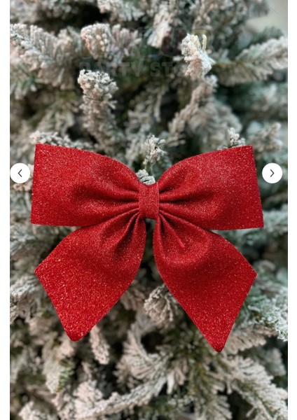 Büyük Fiyonk Kurdele 24X20 cm Parlak Simli Yılbaşı Temalı Kırmızı