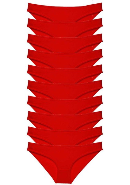 10 Adet Süper Eko Set Likralı Kadın Slip Külot Kırmızı