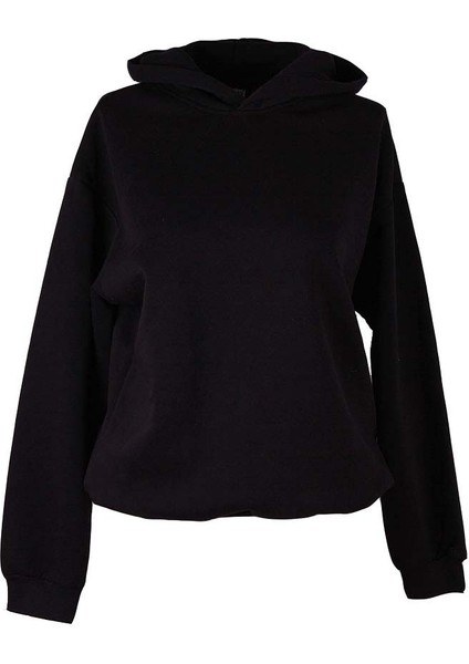 3 Ip Şardonlu Kapüşonlu Siyah Kadın Sweatshirt 26KDT1000009