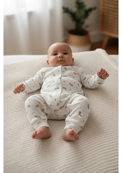 Sarakids Erkek Bebek Yeni Doğan Beyaz Kahverengi Araba Desenli Tulum