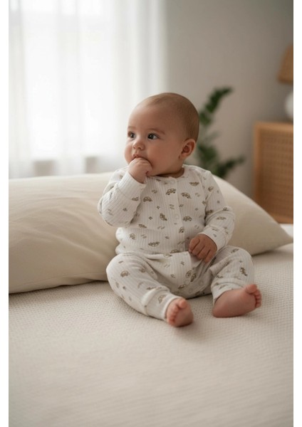 Sarakids Erkek Bebek Yeni Doğan Beyaz Kahverengi Araba Desenli Tulum fiyatları