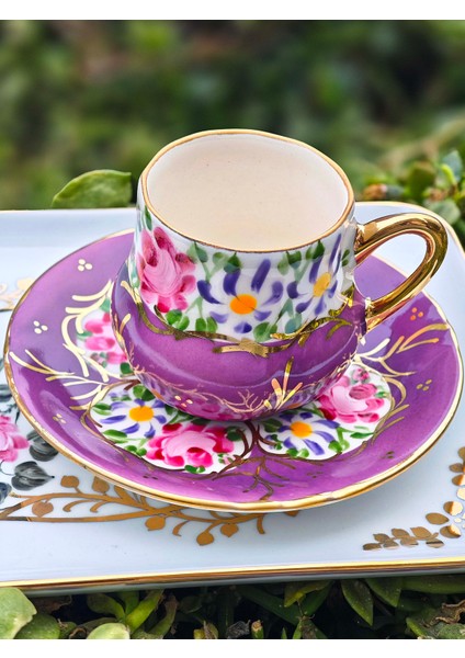 El Boyama Porselen Osmanlı Saray Kahve Fincanı-Mor 1 Adet