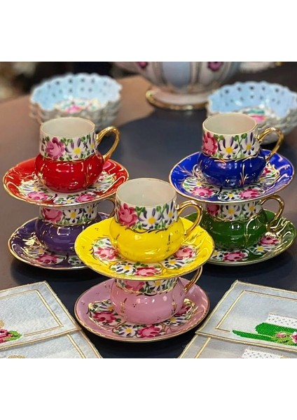 El Boyama Porselen Osmanlı Saray Kahve Fincanı-Mor 1 Adet fiyatları