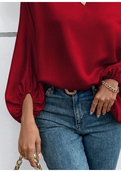 Kadın Tek Omuzu Açık Uzun Kollu Salaş Sandy Bluz modelleri