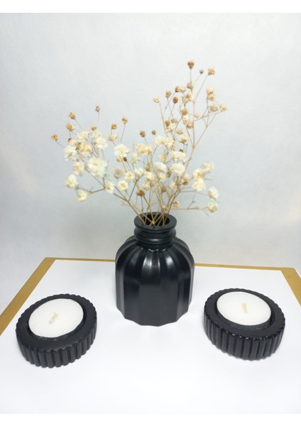 Ince Çizgili Vazo - Modern & Minimal Dekoratif Obje, Salon ve Ofis Çiçeklik, Siyah fiyatları
