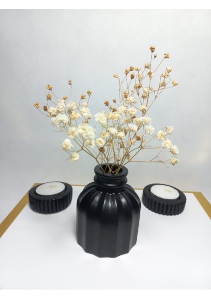 Ince Çizgili Vazo - Modern & Minimal Dekoratif Obje, Salon ve Ofis Çiçeklik, Siyah modelleri