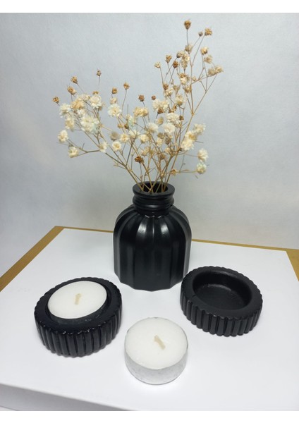 Ince Çizgili Vazo - Modern & Minimal Dekoratif Obje, Salon ve Ofis Çiçeklik, Siyah fırsatları