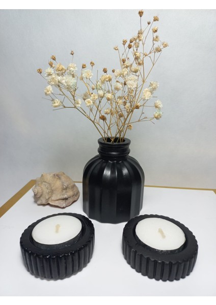 Ince Çizgili Vazo - Modern & Minimal Dekoratif Obje, Salon ve Ofis Çiçeklik, Siyah indirimleri