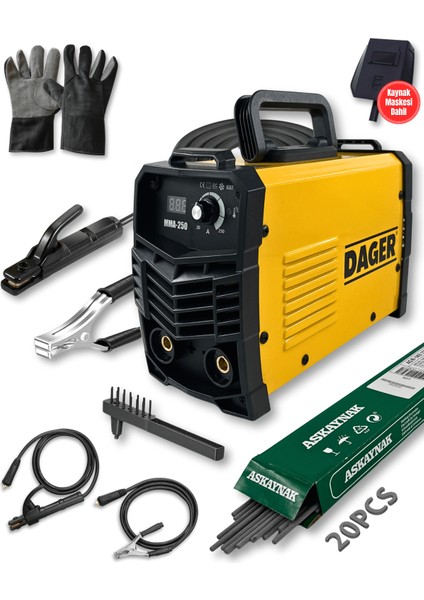 MMA250 250 Amper Inverter Mini Çanta Kaynak Makinesi Seti | IGBT | Dijital Ekran | Elektrod + Maske + Eldiven