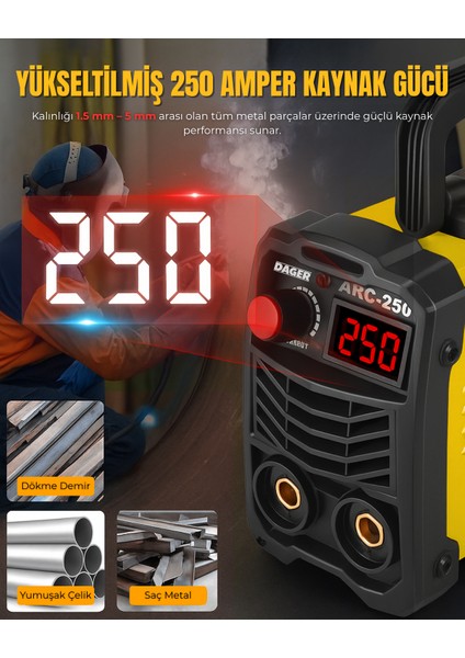 MMA250 250 Amper Inverter Mini Çanta Kaynak Makinesi Seti | IGBT | Dijital Ekran | Elektrod + Maske + Eldiven fiyatları