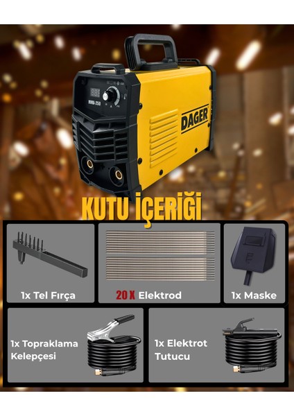 MMA250 250 Amper Inverter Mini Çanta Kaynak Makinesi Seti | IGBT | Dijital Ekran | Elektrod + Maske + Eldiven