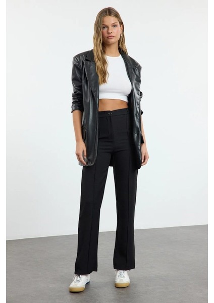 Kadın Yüksek Bel Nervurlu Ithal Krep Pantolon indirimleri