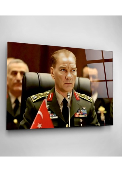 Atatürk Portresi - Yapay Zeka Tasarımlı Cam Tablo, Dekoratif Cam Tablo modelleri