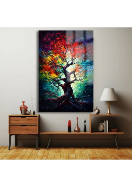 Rengarenk Harika Ağaç Tasarımı Kırılmaz Cam Tablo Ev Hediyesi Iş Yeri Hediyesi Cam Tablo fiyatları