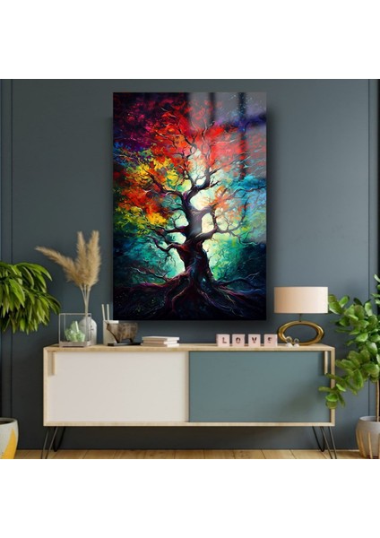 Rengarenk Harika Ağaç Tasarımı Kırılmaz Cam Tablo Ev Hediyesi Iş Yeri Hediyesi Cam Tablo modelleri