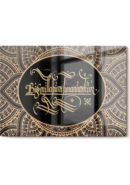 Besmele Yazısı | Dini Temalı Cam Tablo| 50X70 cm fırsatları