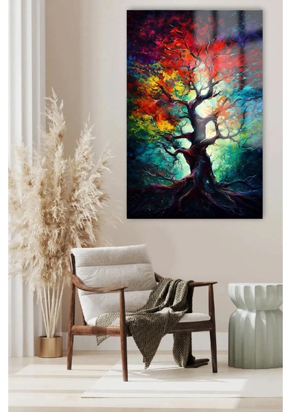 Rengarenk Harika Ağaç Tasarımı Kırılmaz Cam Tablo Ev Hediyesi Iş Yeri Hediyesi Cam Tablo