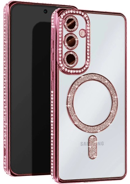 Samsung Galaxy S25 Kılıf Joke Simli Magneticsafe Kılıf - Pembe