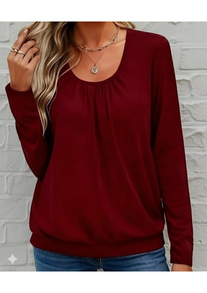 Kadın Uzun Kollu Yuvarlak Yakalı Viskon Bluz modelleri