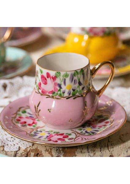 El Boyama Porselen Osmanlı Saray Kahve Fincanı-Pembe 1 Adet fiyatları