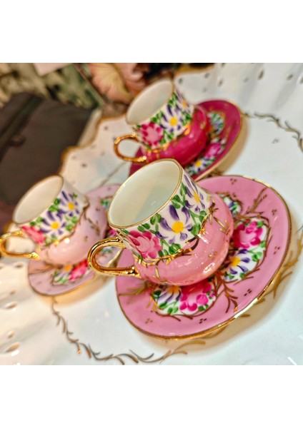El Boyama Porselen Osmanlı Saray Kahve Fincanı-Pembe 1 Adet modelleri