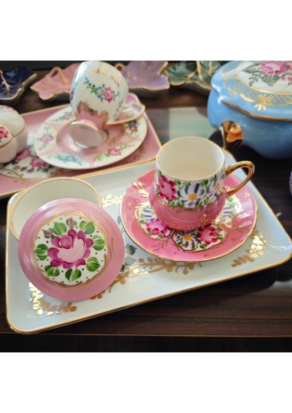 El Boyama Porselen Osmanlı Saray Kahve Fincanı-Pembe 1 Adet fırsatları