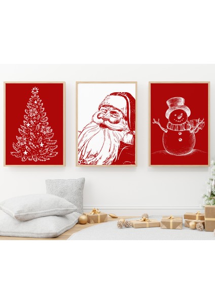 Yılbaşı Noel Baba 3'lü Tablo Seti, Yılbaşı Dekorasyon Ürünü, Yılbaşı Tablosu
