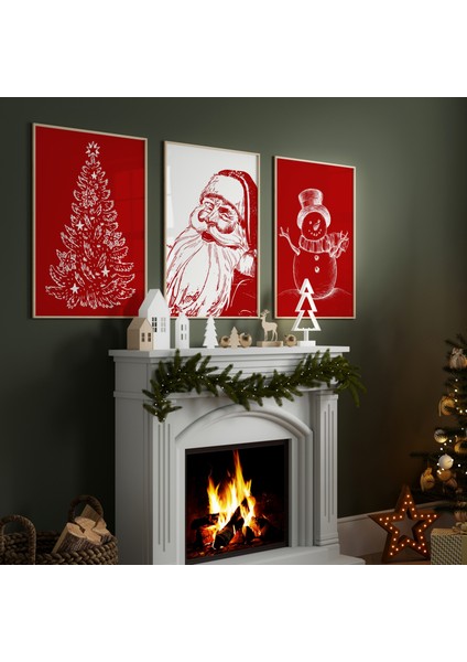 Yılbaşı Noel Baba 3'lü Tablo Seti, Yılbaşı Dekorasyon Ürünü, Yılbaşı Tablosu fiyatları