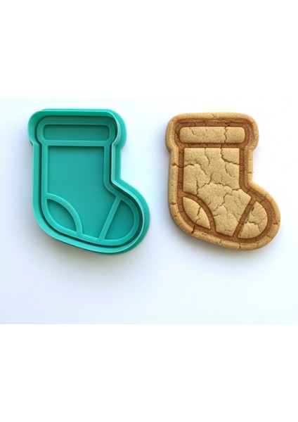 Yılbaşı, Noel Çorabı Kurabiye Kalıbı ve Damga Seti | Yılbaşı Hediye Çorabı Figürü | Kış Temalı Parti | Şeker Hamuru, Kil Şekillendirici