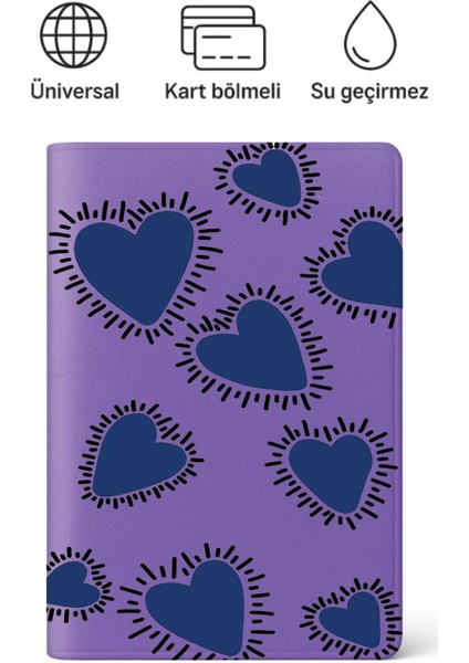 Pasaport Kılıfı Pasaportluk Desenli Pasaport Kabı Su Geçirmez Kalpler
