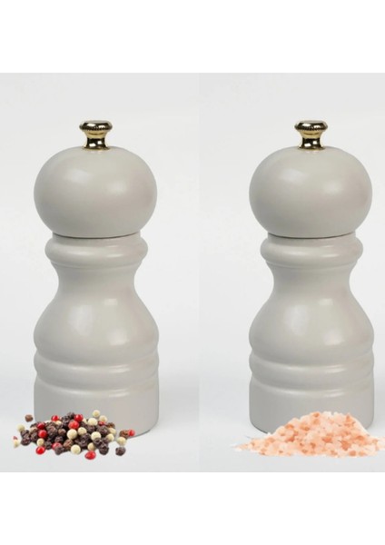Beyaz Ahşap Tuz ve Karabiber El Değirmeni Öğütücü Grinder 2 Adet 12 cm