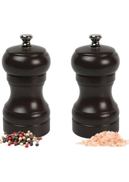 Kahverengi Ahşap Tuz ve Karabiber El Değirmeni Öğütücü Grinder 2 Adet 10 cm