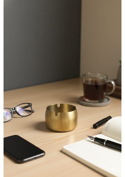 Modern Tasarım Mat Altın Rengi Metal Kül Tablası | Lüks Dekoratif Pirinç Görünümlü Sigara Küllüğü fiyatları