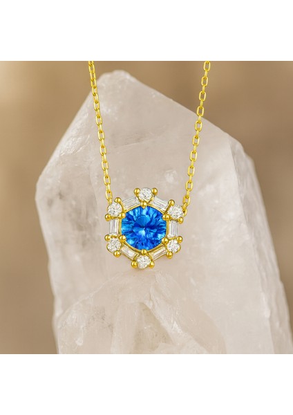 14 Ayar Altın Mavi Safir Kolye, Baget Kesim Altın Kolye fiyatları