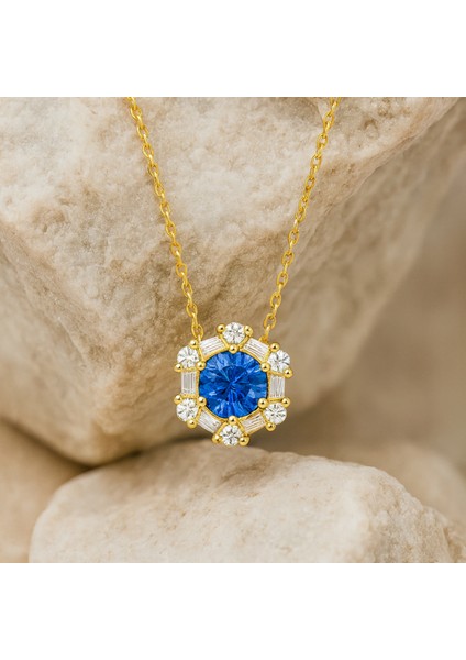 14 Ayar Altın Mavi Safir Kolye, Baget Kesim Altın Kolye fırsatları