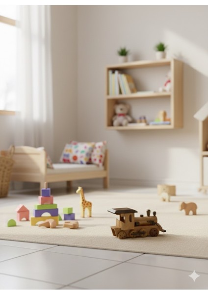 Ahşap Tren Oyuncak – El Yapımı Doğal Ahşap 4 Tekerli Çocuk Oyuncağı