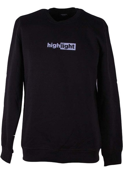 Model 5 O Yaka Baskılı Siyah Erkek Sweatshirt 26KSS9000005